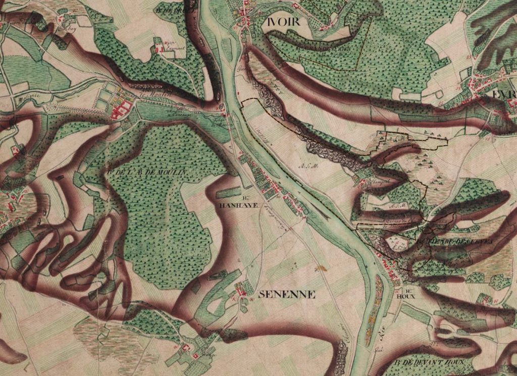 Le « bois de l’abbaye de Moulins » au XVIIIe siècle (Carte de Ferraris, Cartes et plans, Ms IV 5.567 © KBR)